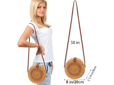 Bolso de Paja de Papel Tejido Negro Bolsas Redondas de Ratán Natural de Bali con Logo Personalizado